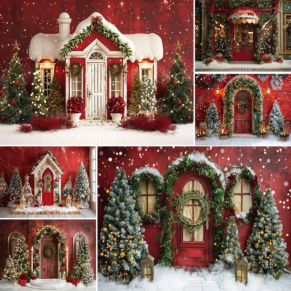 Christmas Photography Background Red Candy House Xmas Tree Holiday Decoration Children Photo Portrait Backdrops Studio Props