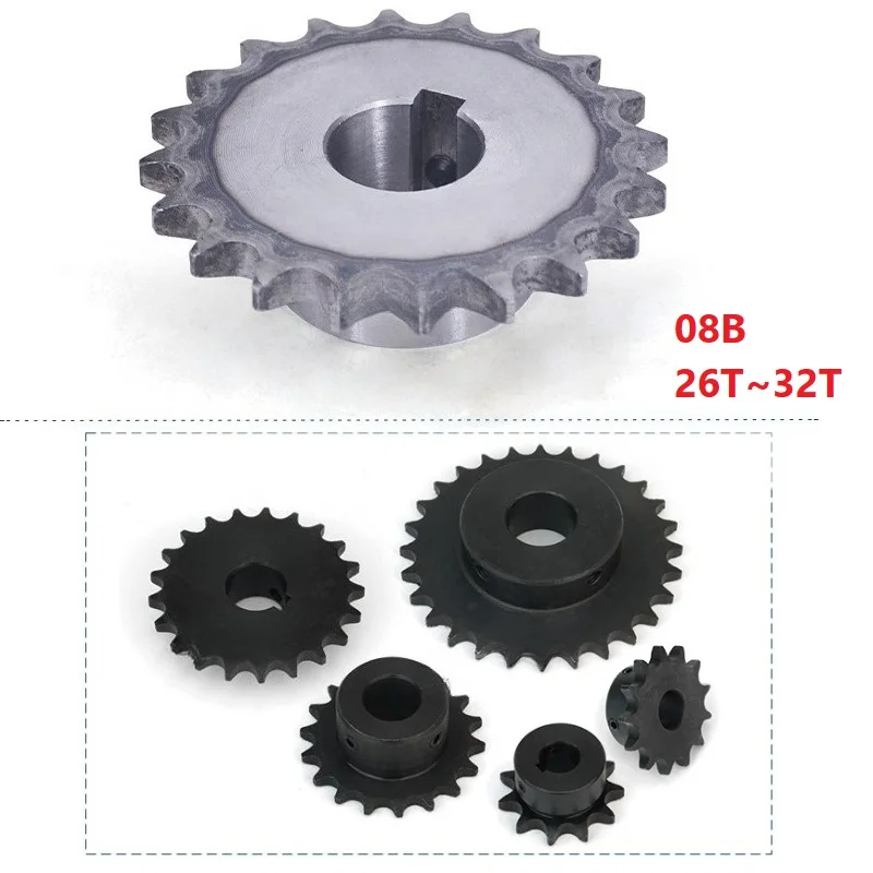 

08B A3 Steel Industrial Drive Sprocket Wheel Chain Gear 26 28 30 32 Teeth 26T~32T Keyway Bore/No keyway