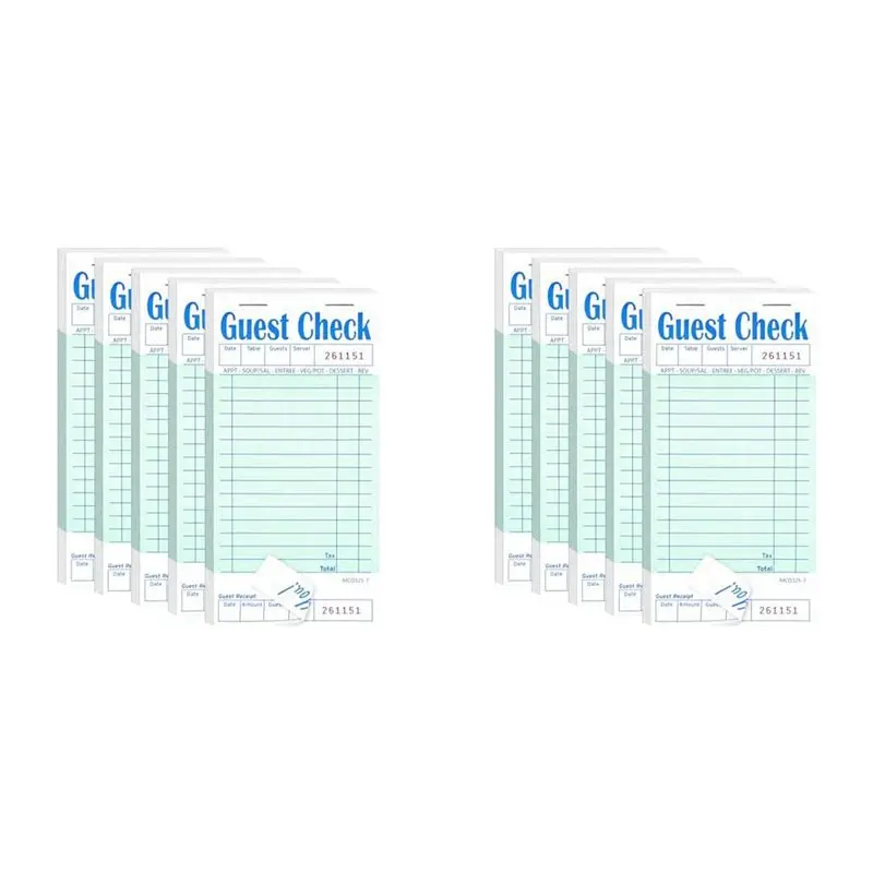 QWE-10 Pack Guest Check Books, Server Note Pads For Restaurant, Green Waiter Checkbook, Restaurant Order Pad 50 Sheets/Pack