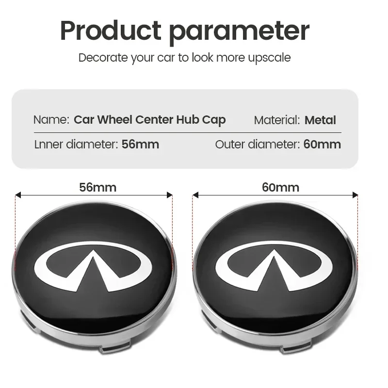 4pcs 60mm Modification Car Emblem Wheel Center Hub Cap Badge Sticker For Infiniti Q30 Q50 Q35 Q37 FX35 FX37 QX70 Q70L QX50 Q50L