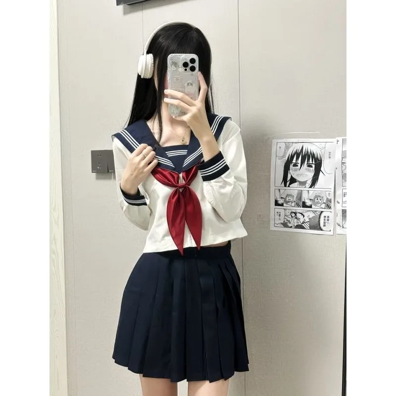 

плюс размер Sailor Suit orm JK School orm Long Sve ort Sve irt Basic Edition Футболка Books Middle orm JK Юбка