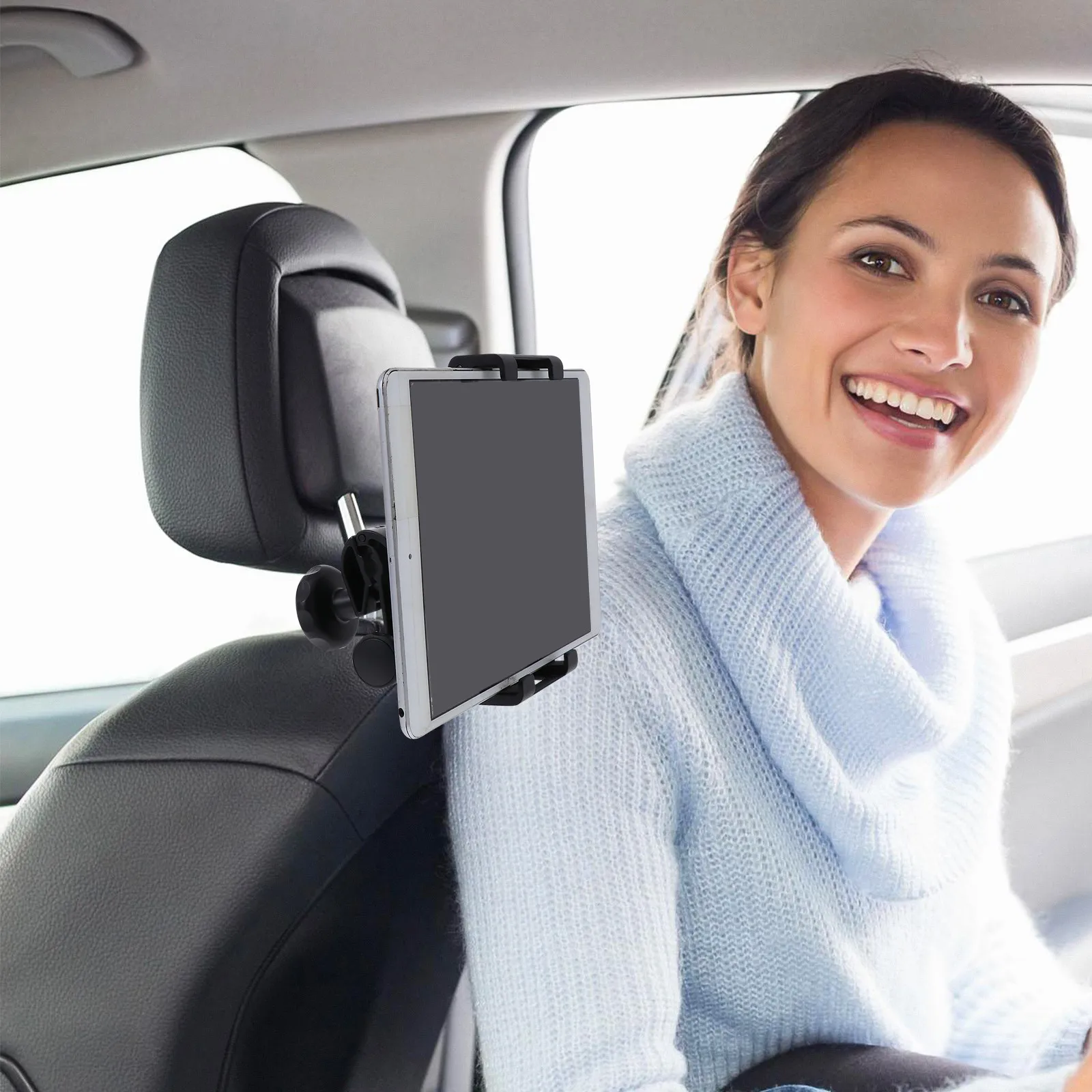 

1 шт. автомобильный держатель для планшета, регулируемый, универсальный, подходит для большинства планшетов, с нескользящей силиконовой накладкой, многоразовый, моющийся, крепление на подголовник, черный