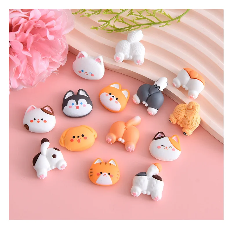5pcs Animals Dog Cat Head Butt Cartoon Characters Cabochon Flatbacks Jewelry Crafts Hair Bow DIY Scrapbooking Decor Accessories