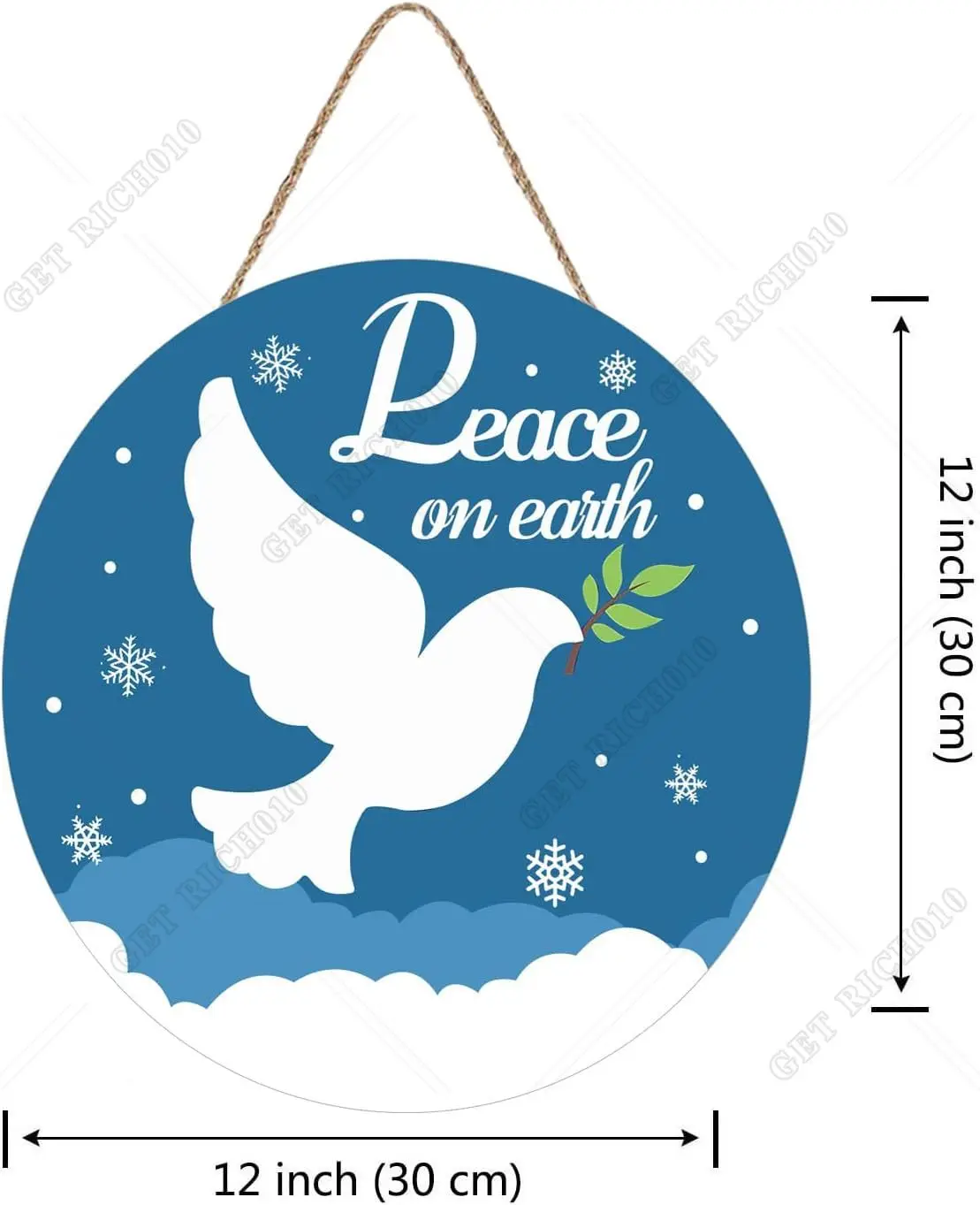 Christmas Hanging Wooden Sign Peace on Earth Door Sign Christmas Wall Decoration Blue Xmas Decoration Funny Winter 12x12 In