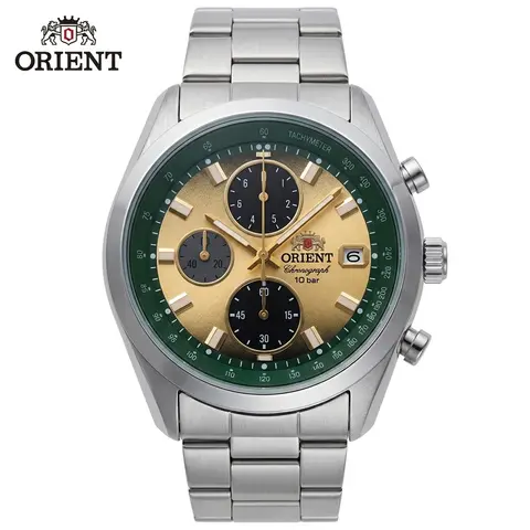 Japan Orient Men's Sports Quartz Chronograph Watch, Tachymeter Scale Date Display 100M Waterproof Stainless Steel Wristwatch