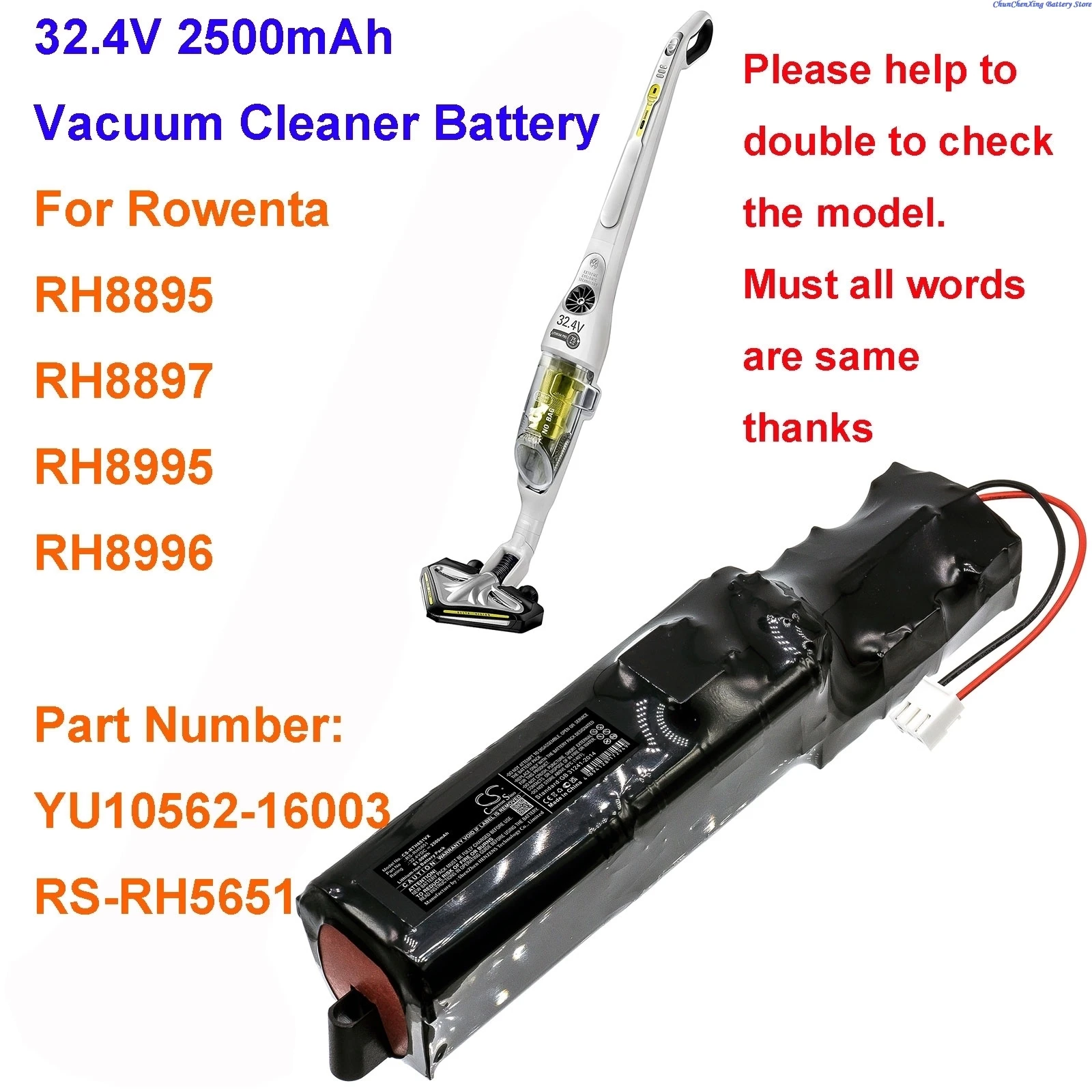 Cameron Sino 32.4V 2500mAh Battery for Rowenta RH8895WO/2D2/9A0/9A1/9A2, RH8897WO/2D2/9A0/9A1/9A2, RH8995WO/2D0  +TOOL