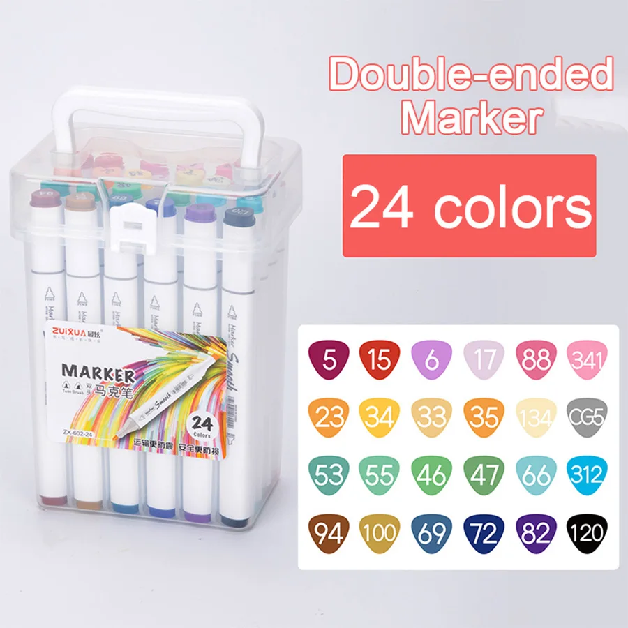Colorful Double-ended Marker Smooth Creation Fiber Nib Pen Cap with Color Code Comfortable Grip Student Painting Study