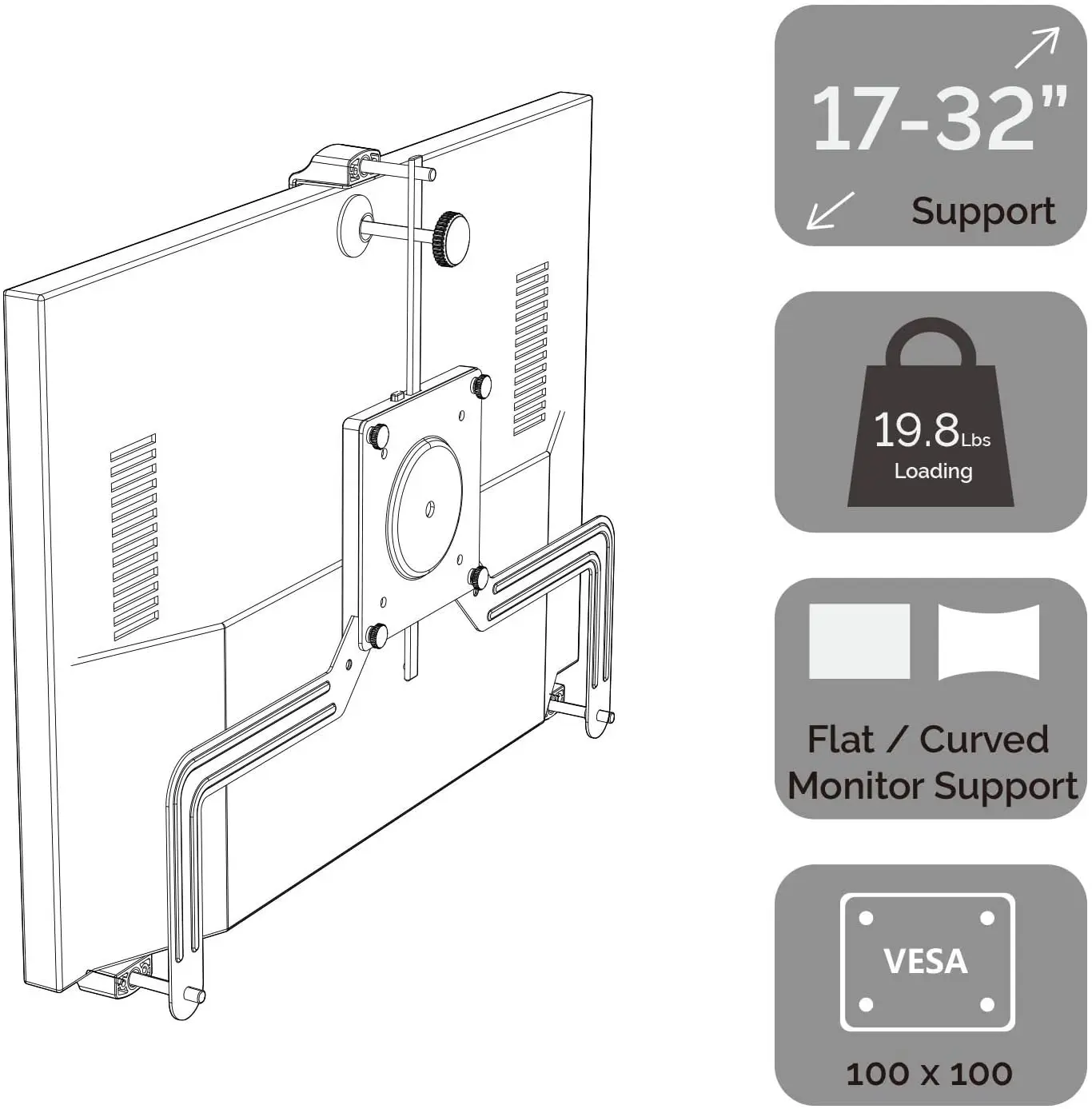 Imagem -03 - Monitores Display Lcd Mount Extension Adaptador Vesa Suporte de Fixação Carregando 15 kg 1732