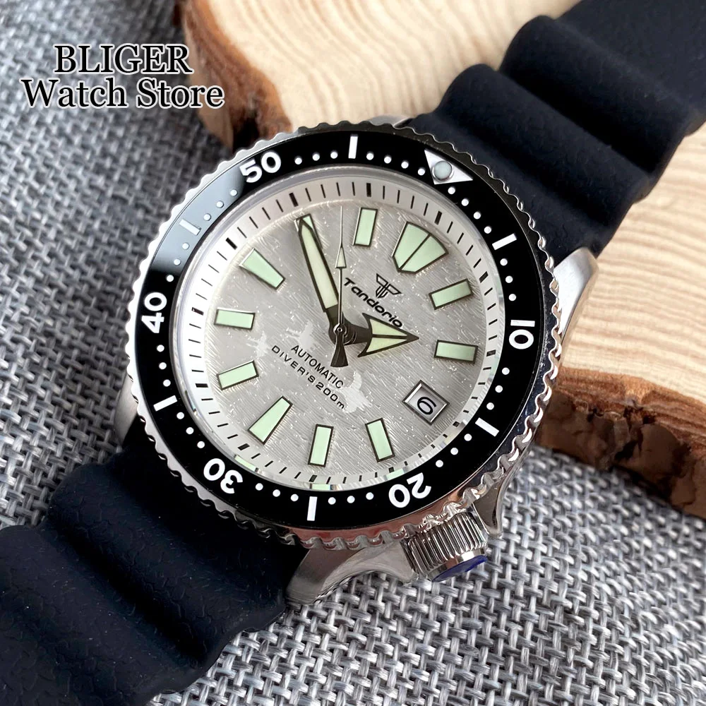 Tandorio Luminous 41mm   NH35A 200M Waterproof Mechanical Diving Watch For Men 120 Click Bezel Sapphire Glass Clock Montres