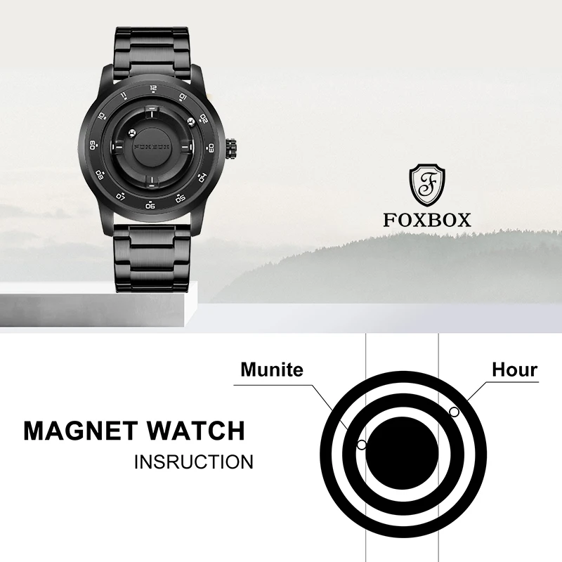 LIGE FOXBOX Fashion Man Magnetic Watch Unique Dial Business Stainless Casual Srolling Bead Waterproof Quartz Men's Watches Gifts