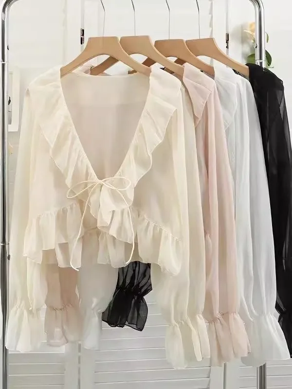 

Summer Faion Women's Sun Protection Me Cardigan Outerwear with Strap Skirt Small awl Cover up Korean Sle Loose Fit