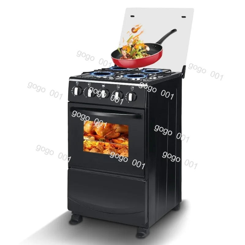Gas Cooker with Oven, 4 Burner Manual Ignition Gas Stove, Flame Failure Safety Device, Built-In Baking Oven for Home Kitchen