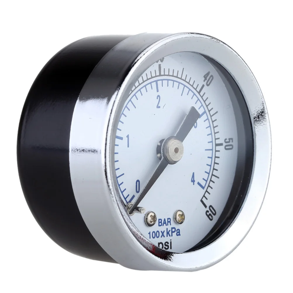 

0-60 PSI Air Pressure Gauge 1.5 Inch Dial Plate Black 1/8 NPT Threads BAR Dual Scale Compressed Air Tool