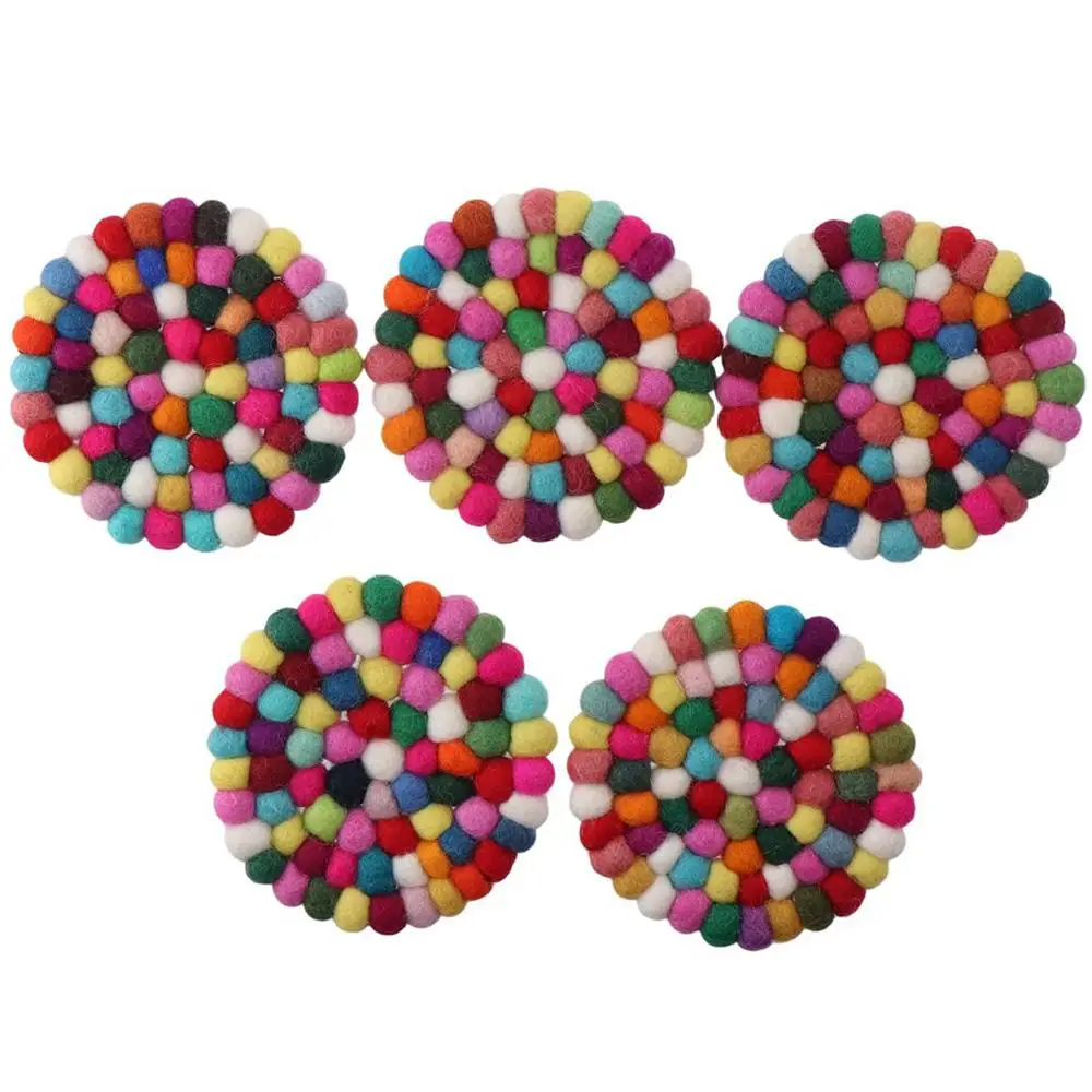 

1/5Pcs Wool Felt Round Felt Ball Coasters Colorful 4 Inches Felt Coaster Pads Rotundity Handmade Wool Felt Small Cup Mat Table