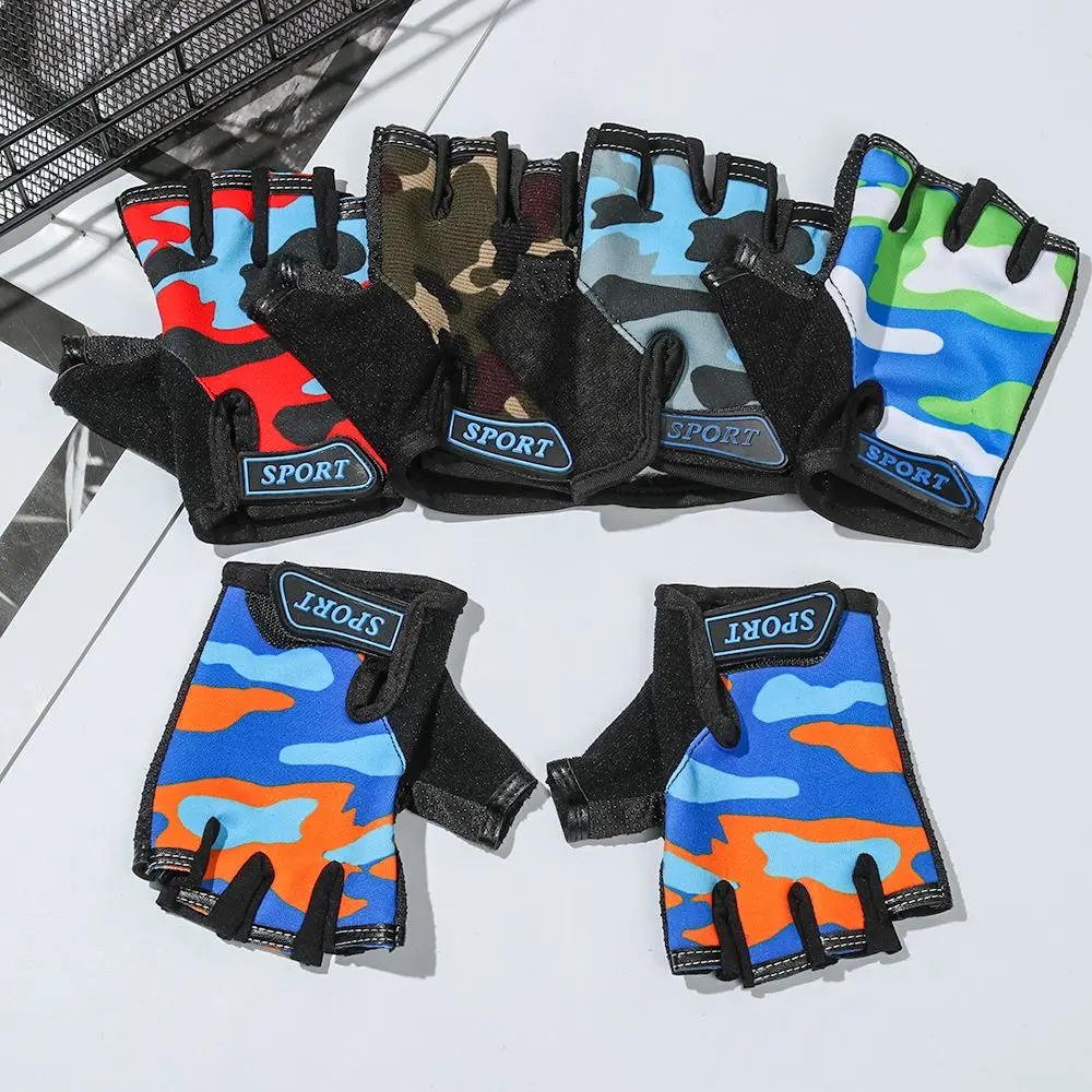 Breathable Non-slip High Elastic Cycling Children's Bike Gloves Half Finger Mittens Camouflage Child Bicycle Gloves