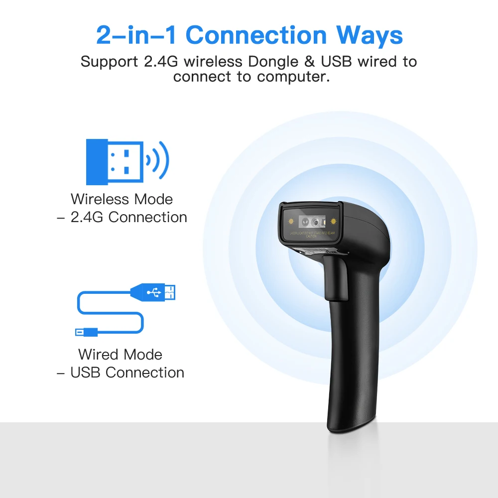 Imagem -02 - Eyoyo-wireless Handheld Barcode Scanner Leitor de Código de Barras Ccd com Fio Usb Pdf417 Data Matrix para Android Ios Win Ey006s 2.4g 2d qr