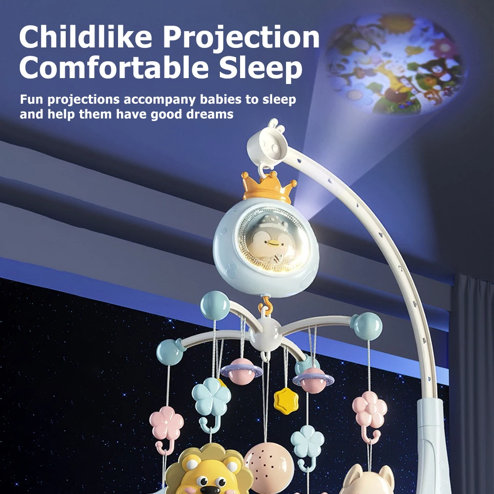 ​ سرير أطفال متنقل مع جهاز عرض وإضاءة ليلية، لعبة دوارة موسيقية تعمل بالتحكم عن بعد مع تهويدات مهدئة لحديثي الولادة