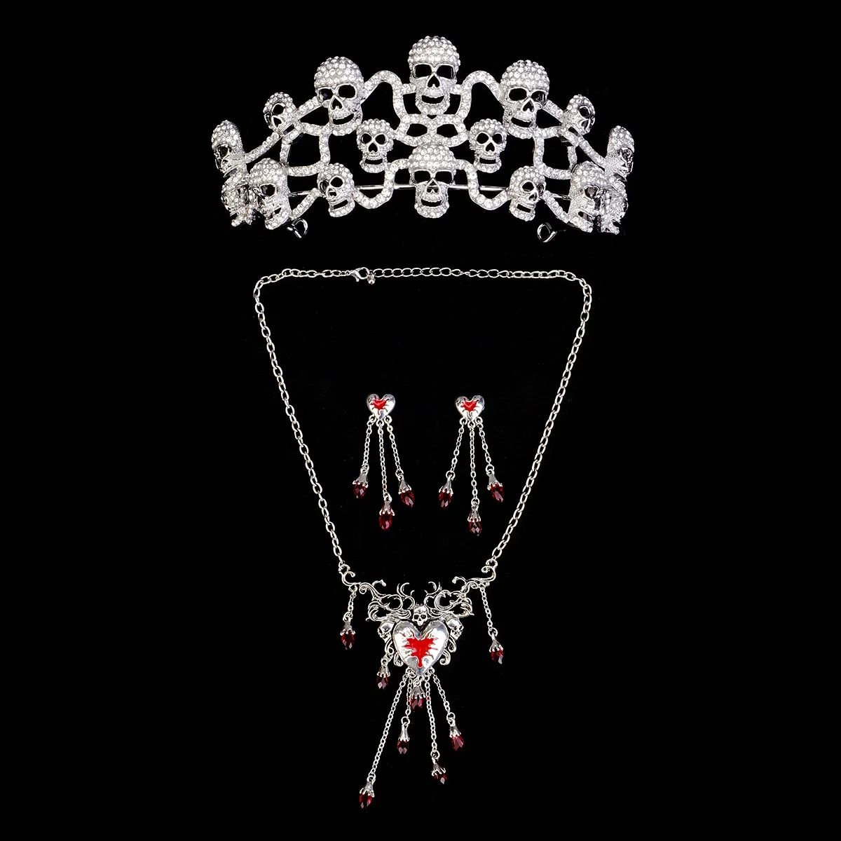 

4 шт., Европа и Соединенные Хэллоуин, череп, горный хрусталь, Корона, ожерелье с сердечком, модные вечерние украшения, аксессуары для волос