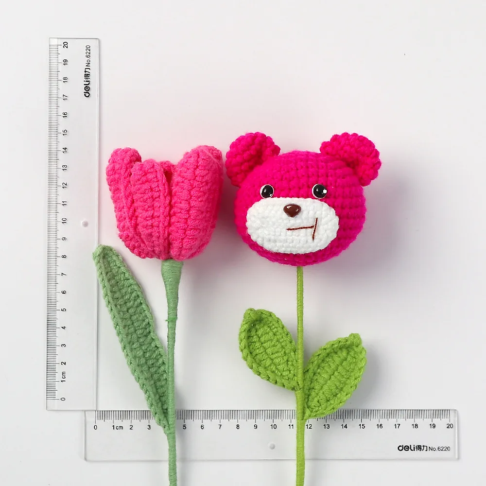 Handmade Knitted Artificial Bear Bouquet Flowers for Home Decor Colorful Tulip Flower for Vase Handmade Mother\'s Gift Wholesales