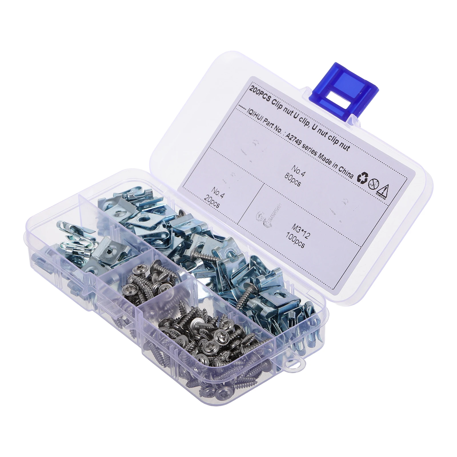 

200pcs U shaped Metal Clips for Car Motorcycle License Plate Durable Fasteners Silver Large Capacity Body Bolts Hardware