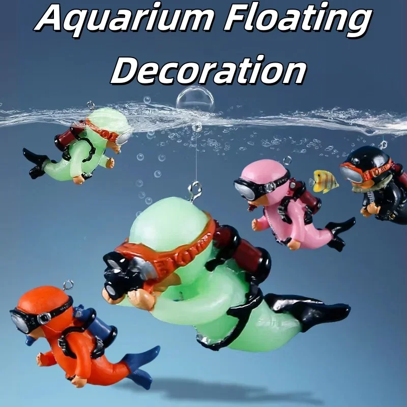 Blue Guy Diver Figurines Set Creative Floating Ornaments for Fish Tank Underwater Scenery Bottom Aquarium Decor