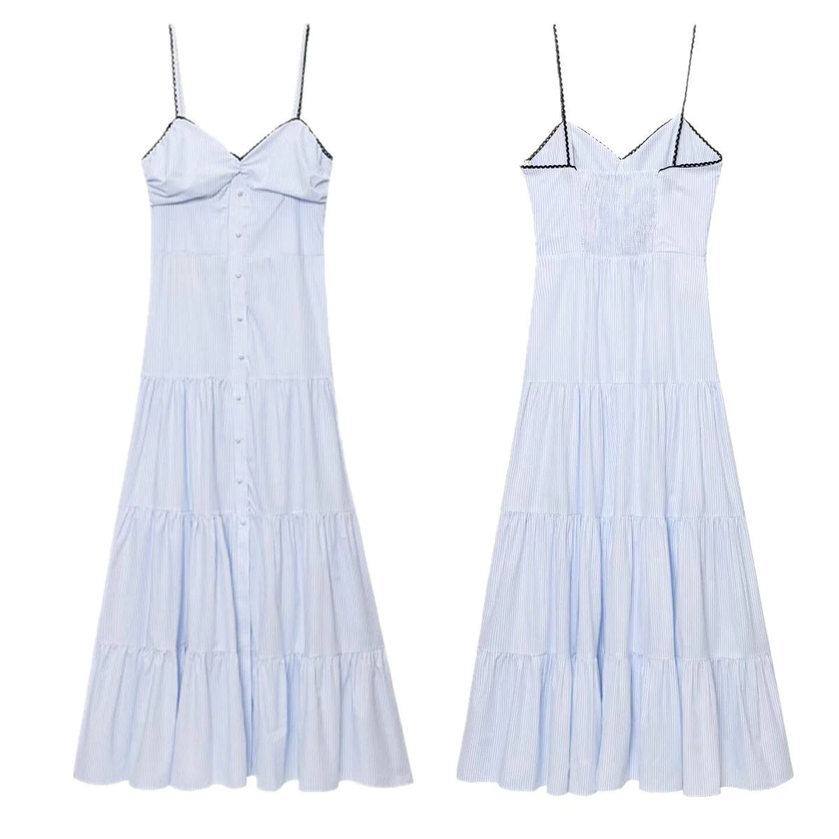 

Jenny&Dave Fashion Ladies Summer Dress Nordic Minimalist Blue Striped Lace Suspender Dress Women Party Dresses Vestidos