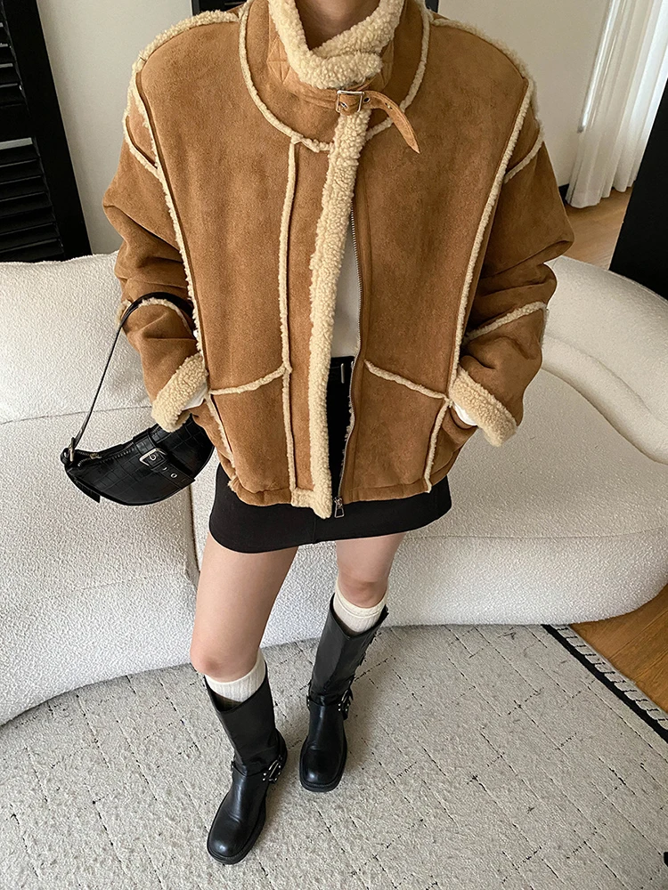 FANAN Office Lady Faux Fur Coats For Women Lapel Single Breasted Thick Warm Long Sleeve Temperament Jackets Winter New 2025