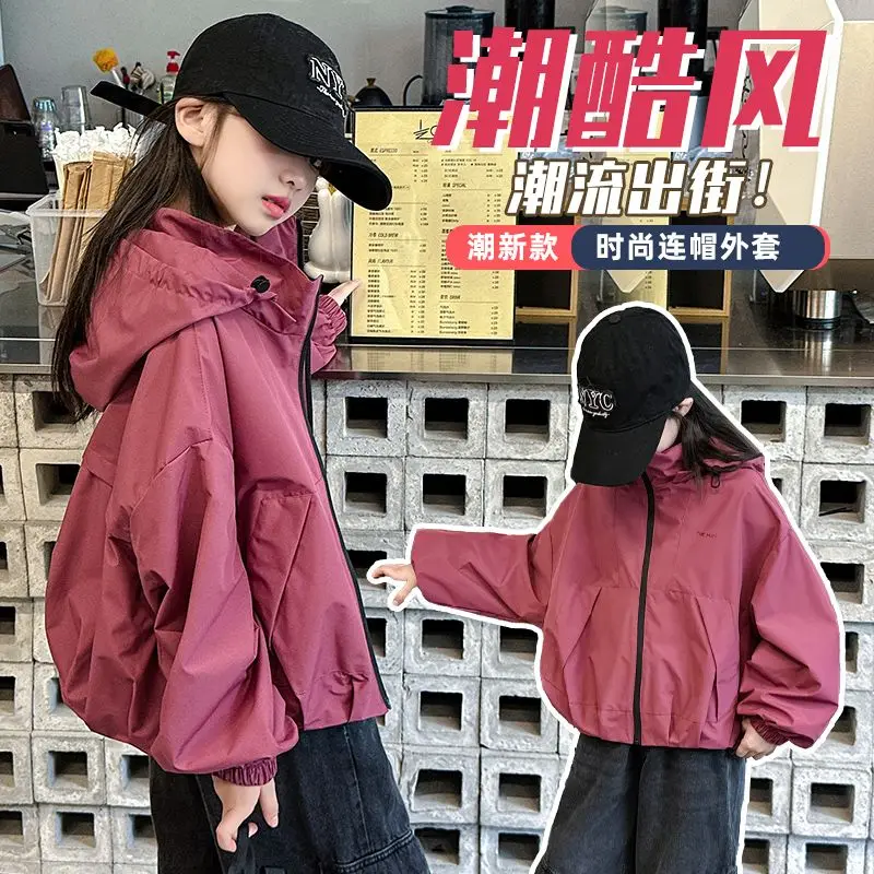 Girls Hooded Lightweight Quilted Jacket Loose Fit Outdoor Coat 2026 Spring Autumn New for Big Kids Children Daily School Wear