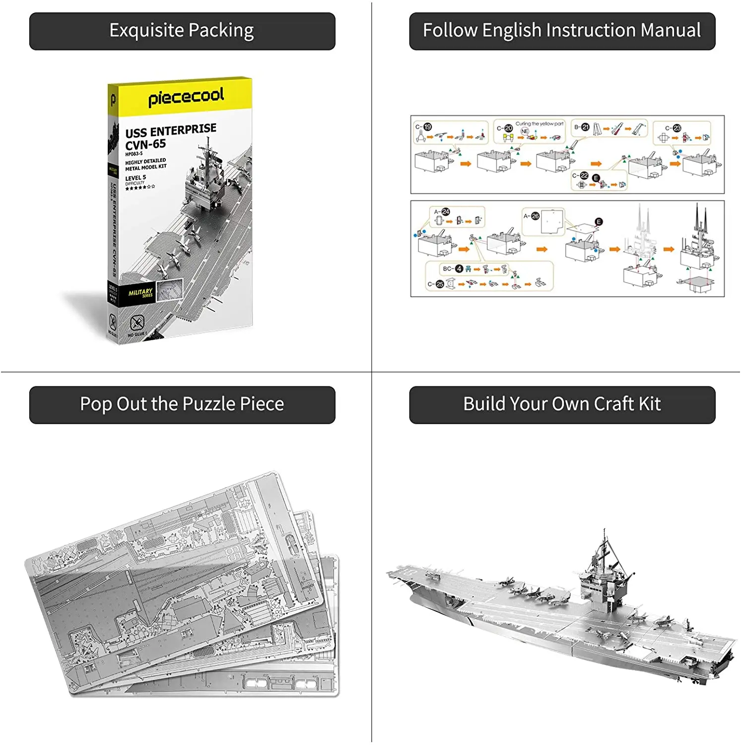 Piececool 3D metal puzzle for adults,USS Enterprise CVN-65 model ship Building Kit,DIY 3D metal Puzzle aircraft Carrier Toy, per