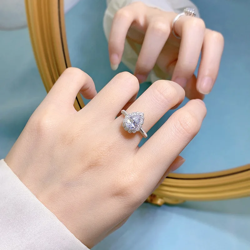 2023 New S925 Silver Pear 6 * 9 Water Drop Ring Women's European and American Diamond Ring Wedding Ring Ring Ring