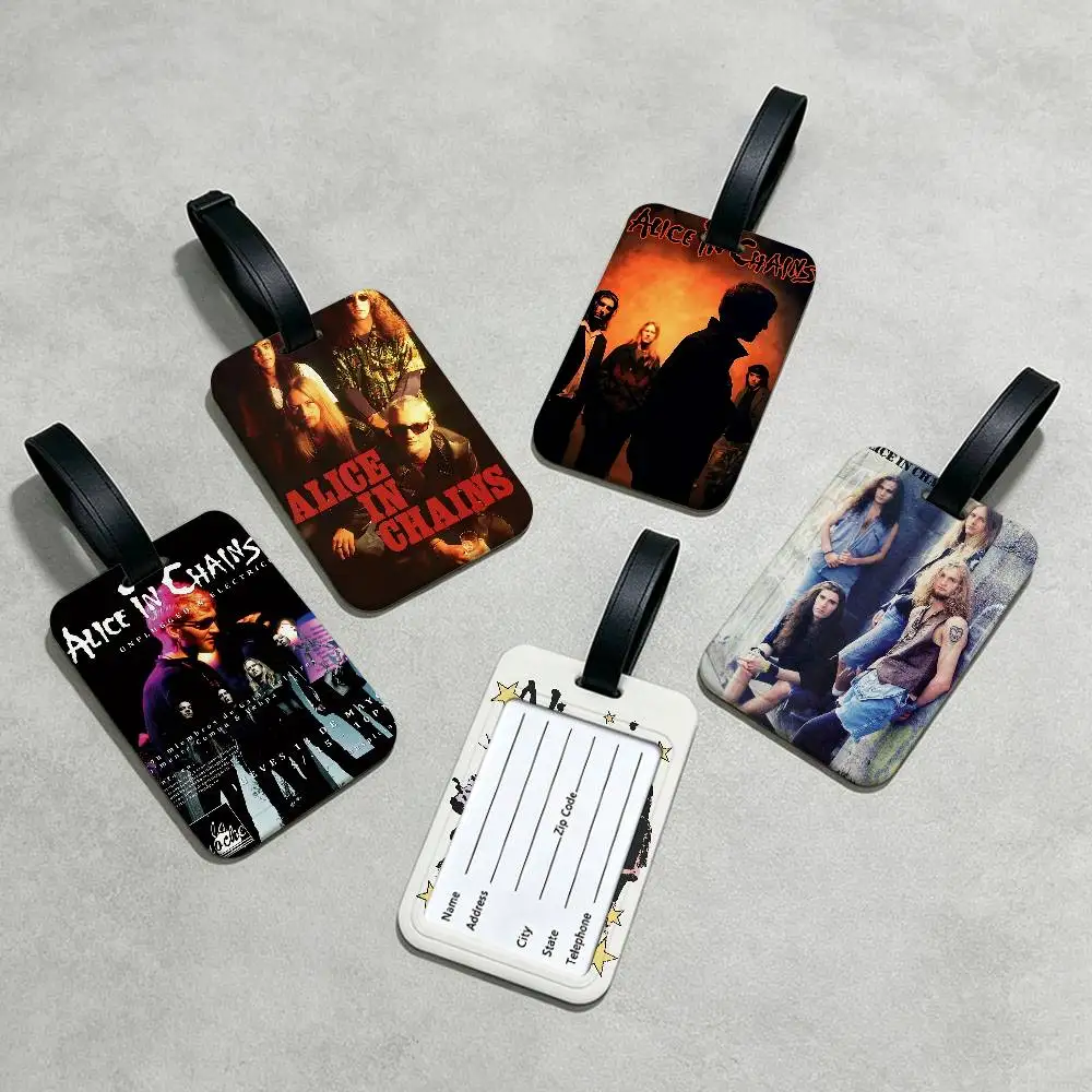 A-Alice in Chains Band PVC Luggage Tag With Information Card Anti lost Name Label For Suitcase Backpack Travel Accessory