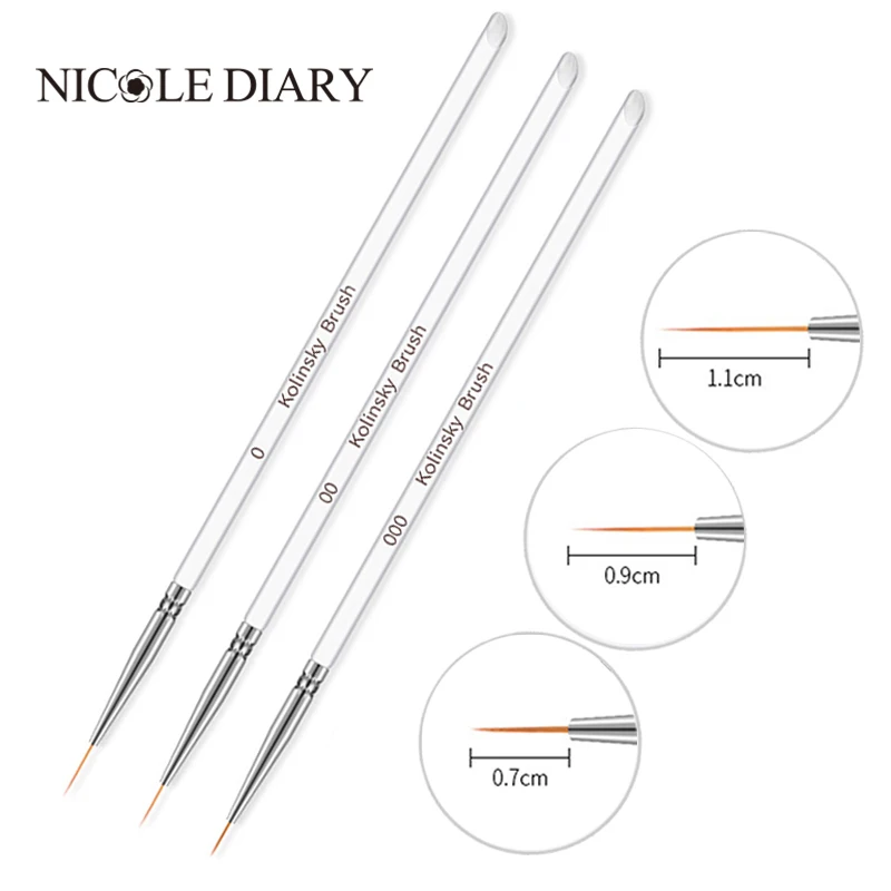 3Pcs Acrylic French Stripe Nail Brushes Set Manicure Ultra-thin Line Drawing Pen UV Gel Painting Brush Nails Accessories Tools