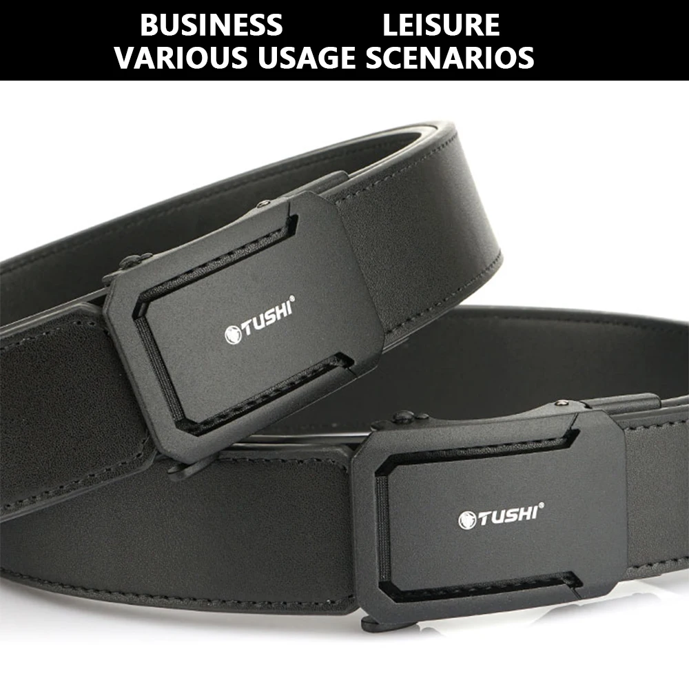 TUSHI New Fashion Men's Belt Men's Genuine Military Leather Belt Automatic Buckle Ratchet Tactical Belt Random Adjustment Girdle