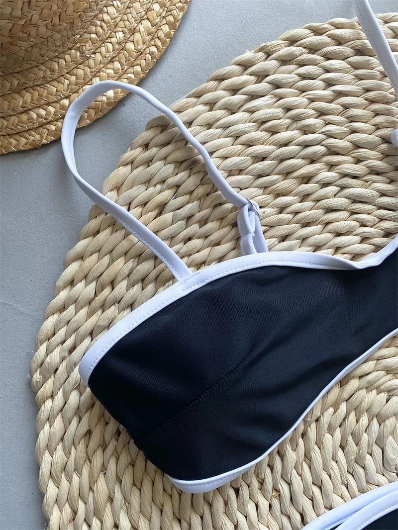 Para Praia czarny biały patchwork seksowne bikini bandeau wysokiej talii damskie stroje kąpielowe damski strój kąpielowy brazylijski strój kąpielowy