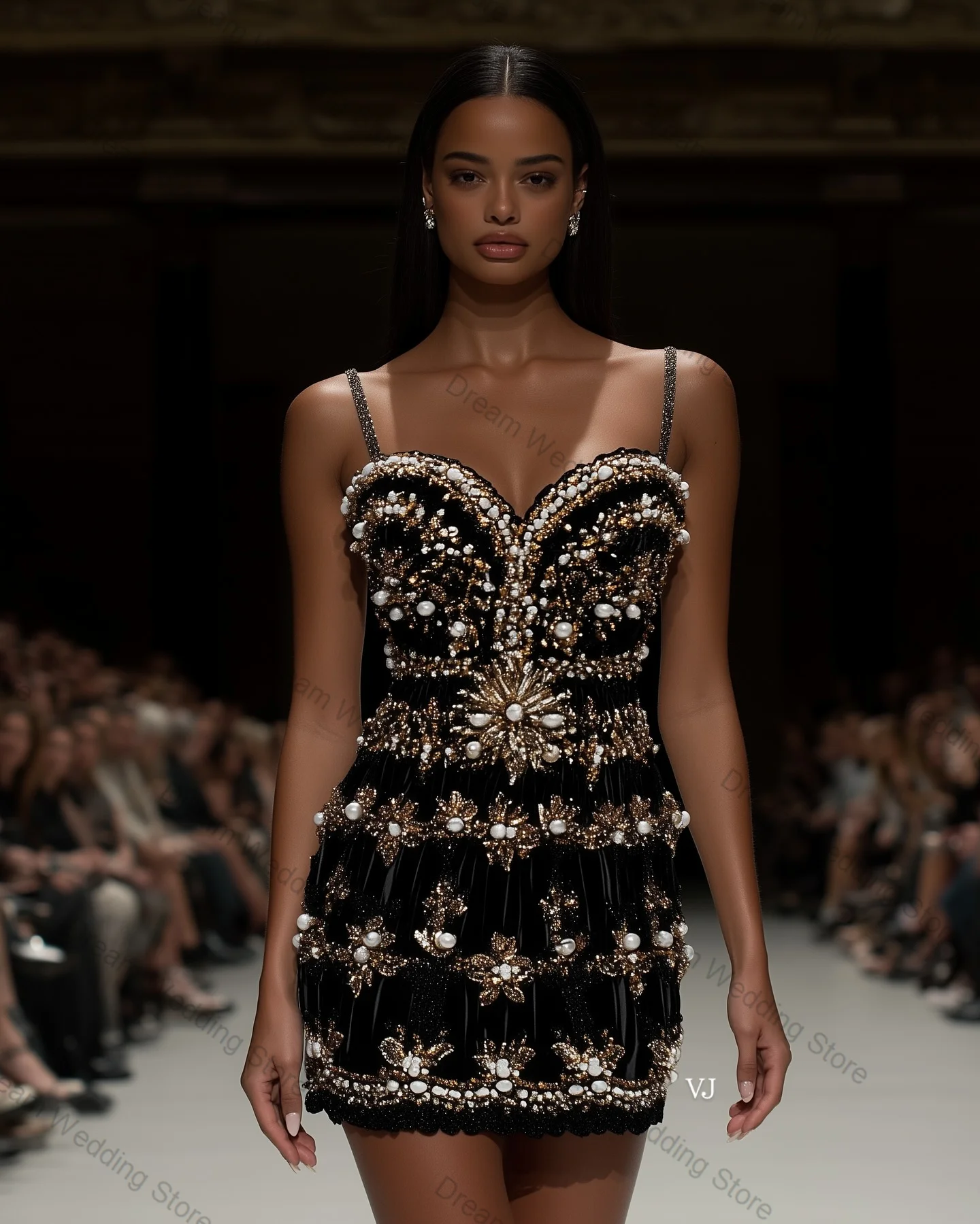 

Luxury Crystals Pearls Women Prom Dress Sexy Stripe Sleeveless Formal Banquet Short Skirt Customized Guest Wedding Bridal Gown