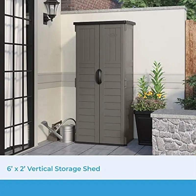 Vertical resin storage unit 22 cu ft 32.25 in W x 25.5 in D x 72 in H multi-wall construction weather resistant UV protected loc