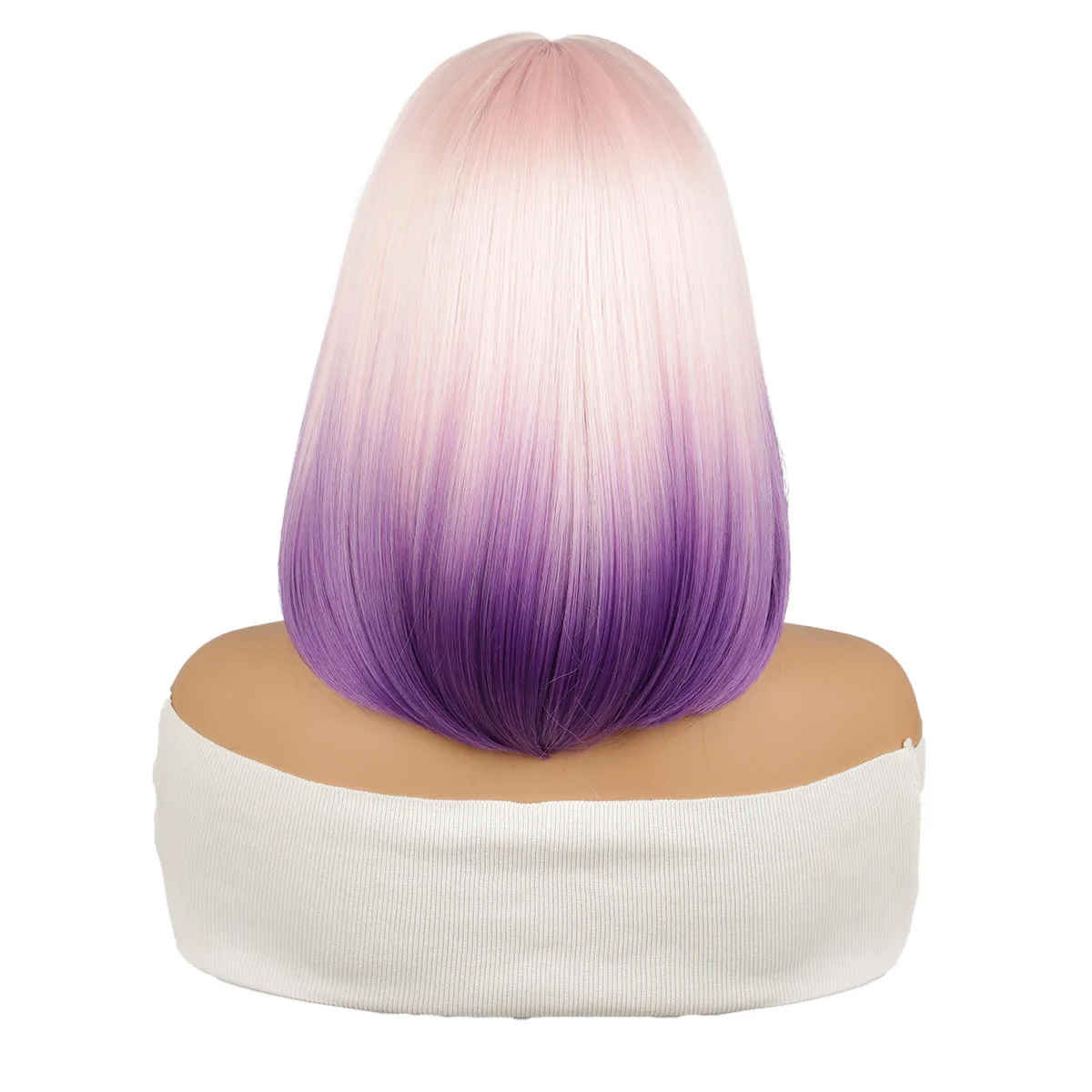 Short Bob Straight Wig With Bangs for Women 12 Inch Ombre Pink Purple Straight Wigs Synthetic Halloween Cosplay Party Daily Hair