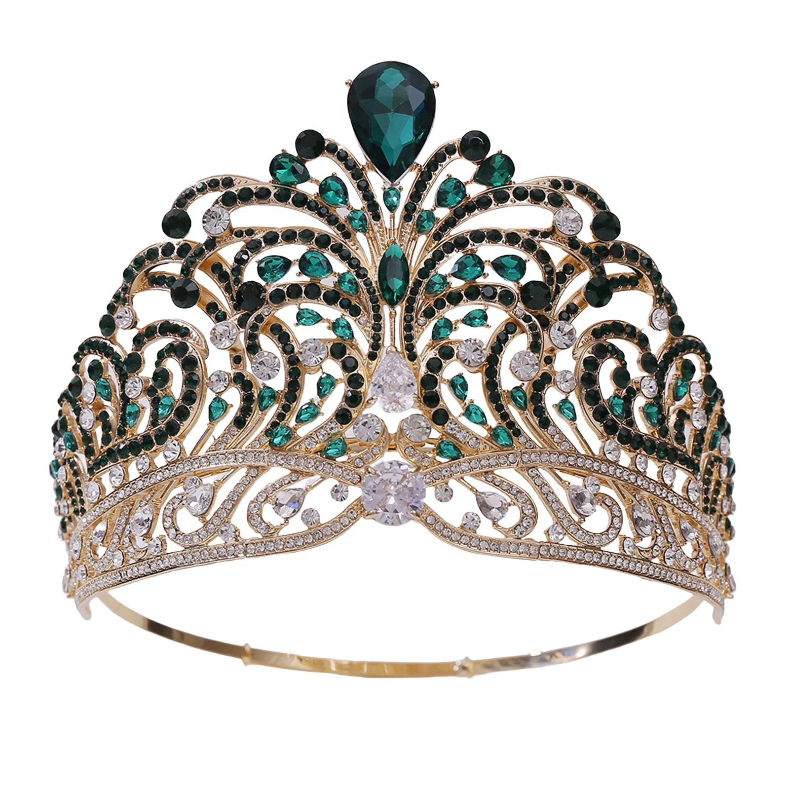 Zircão Strass Pageant ornamentos, luxuoso casamento Tiara Coroa, cor redonda, baile de máscaras, banquete Cosplay