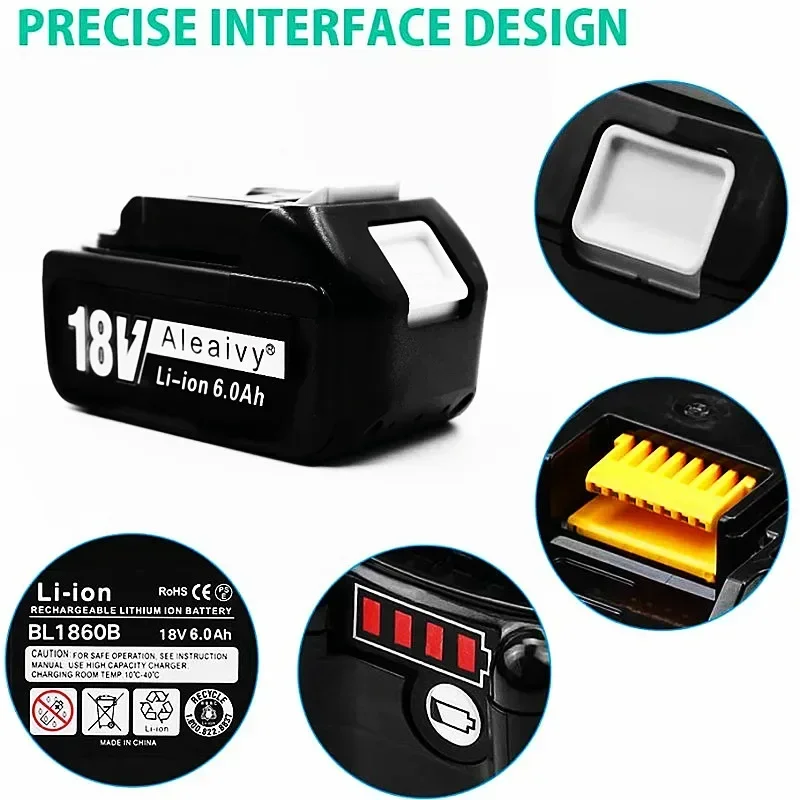 Aleaivy BL1860 baterai isi ulang 18 V 9.0Ah baterai Lithium untuk Makita 18 v baterai BL1840 BL1850 BL1830 BL1860B 3.0Ah 6.0Ah