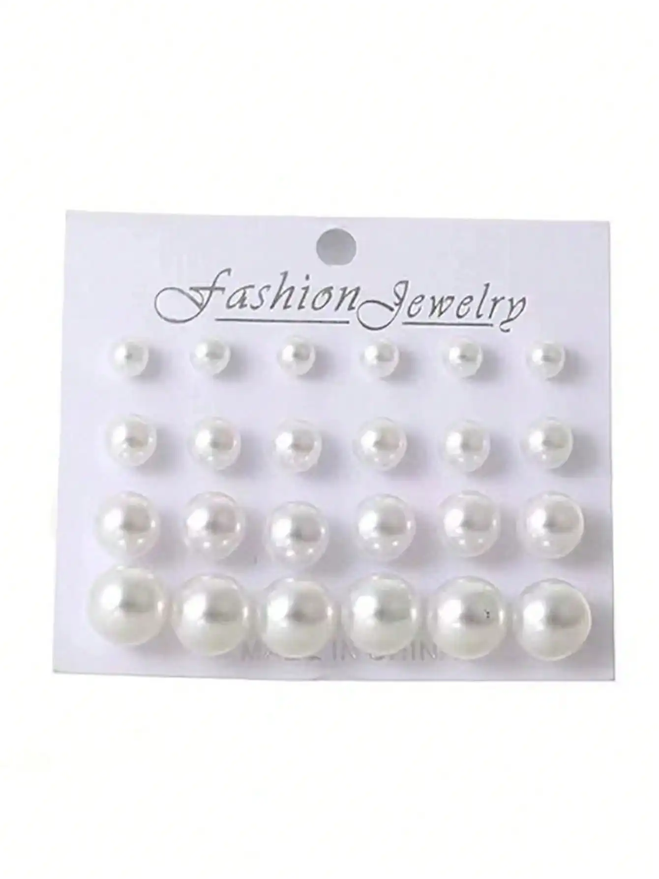 

12 Pairs Mixed Size Pearl Stud Earrings for Daily Wear, Fashion Jewelry on Card, Western Style