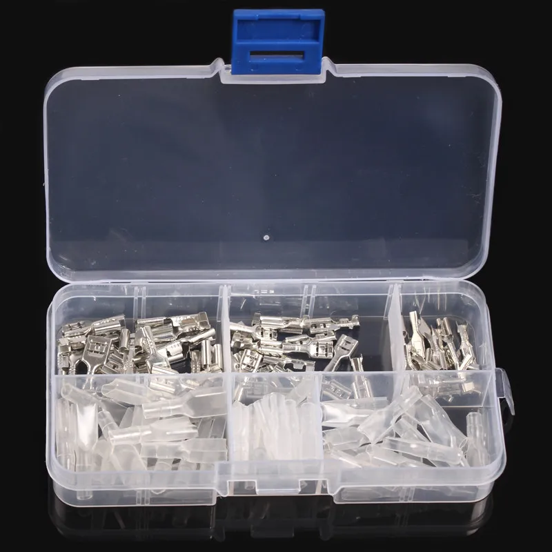 120pcs Insulated Female Crimp Terminals Electrical Wire Connector 2.8/4.8/6.3mm Spade Cold Crimp Terminals Assortment Kit