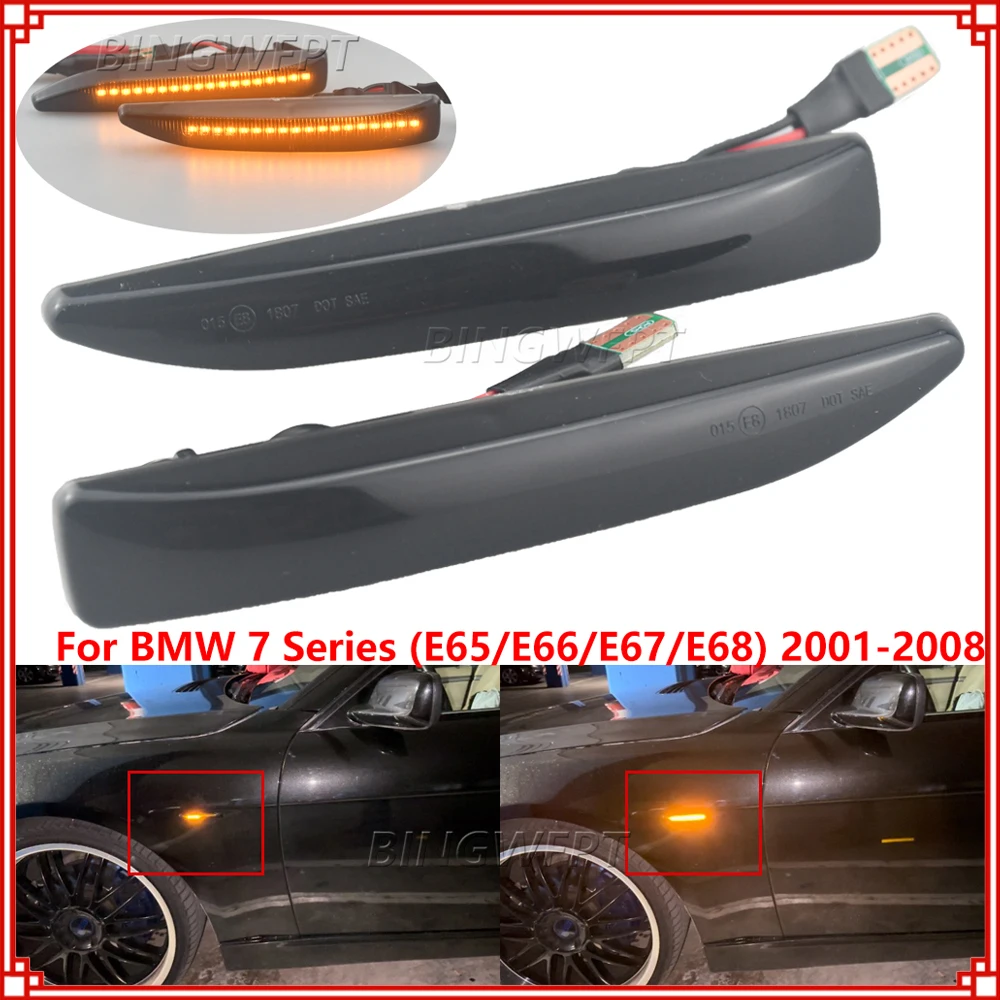 

2 шт. для BMW 7 серии E65 E66 E67 E68 2001-2008 Автомобильный светодиодный боковой габаритный указатель поворота Динамический плавный последовательный индикатор