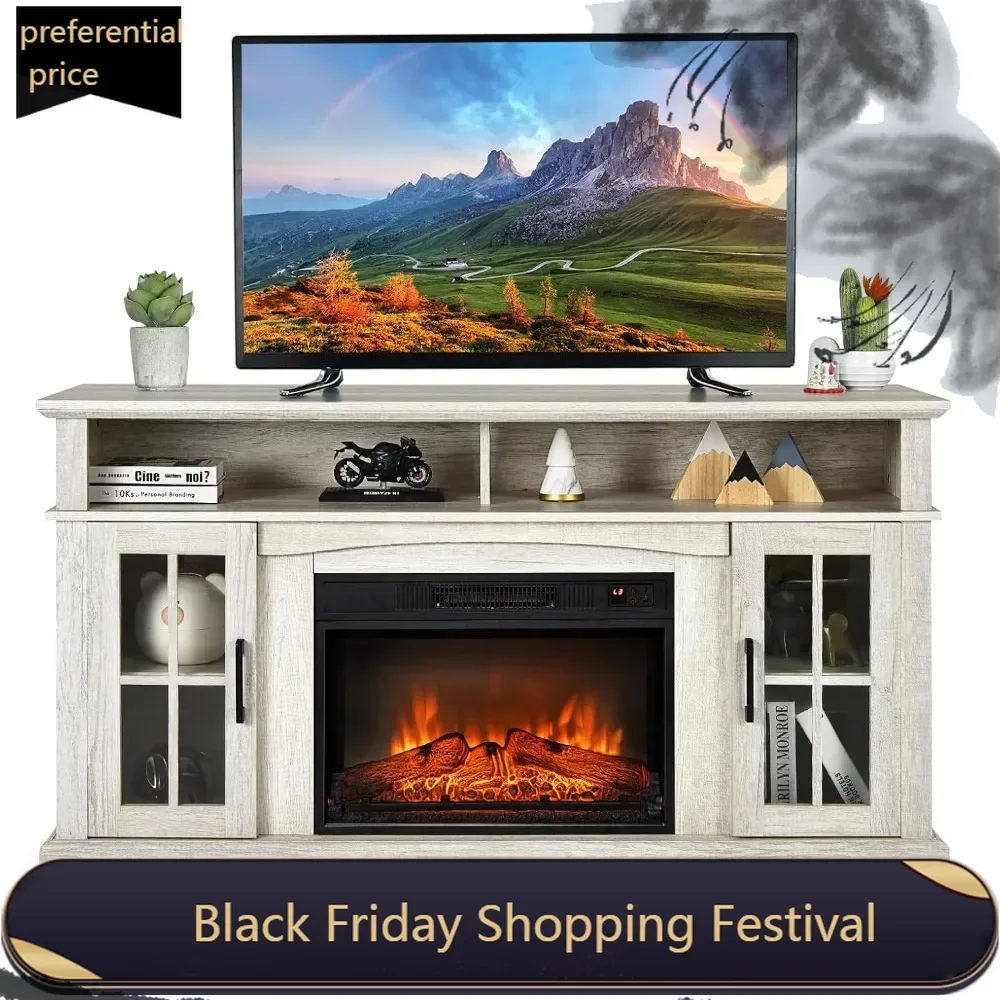 

Electric Fireplace TV Stand for TVs Up to 65 Inches, 1400W Heater Insert with Remote Control, 6H Timer, 3-Level Flame