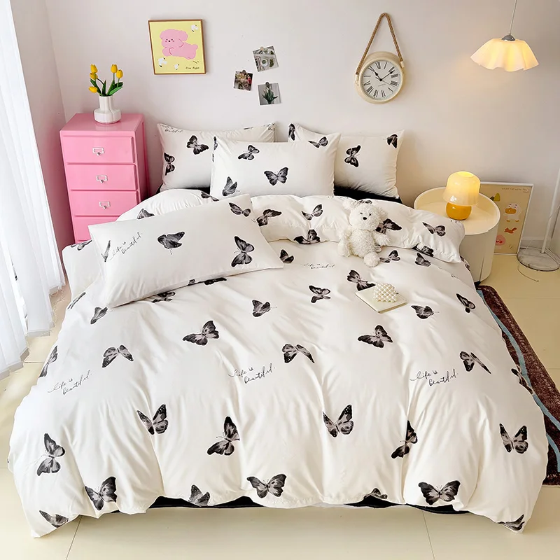 

Black Butterfly Pattern Duvet Cover Set,Super Soft Touch Quilt Cover with Pillowcase,Simple Style Bedding Set Single/ Double