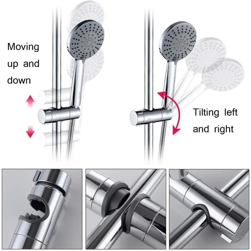 No Demolition Required Adjustable ABS Chrome Shower Rail Head Slider Holder Base Bracket Slide Clamp for 19mm-25mm