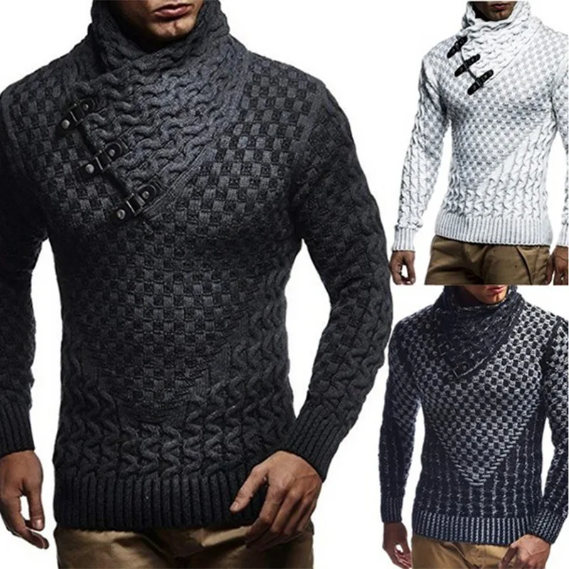 2023 Mens Sweater Knitted Pullover Fashion High Neck Slim Fit Mens Wear