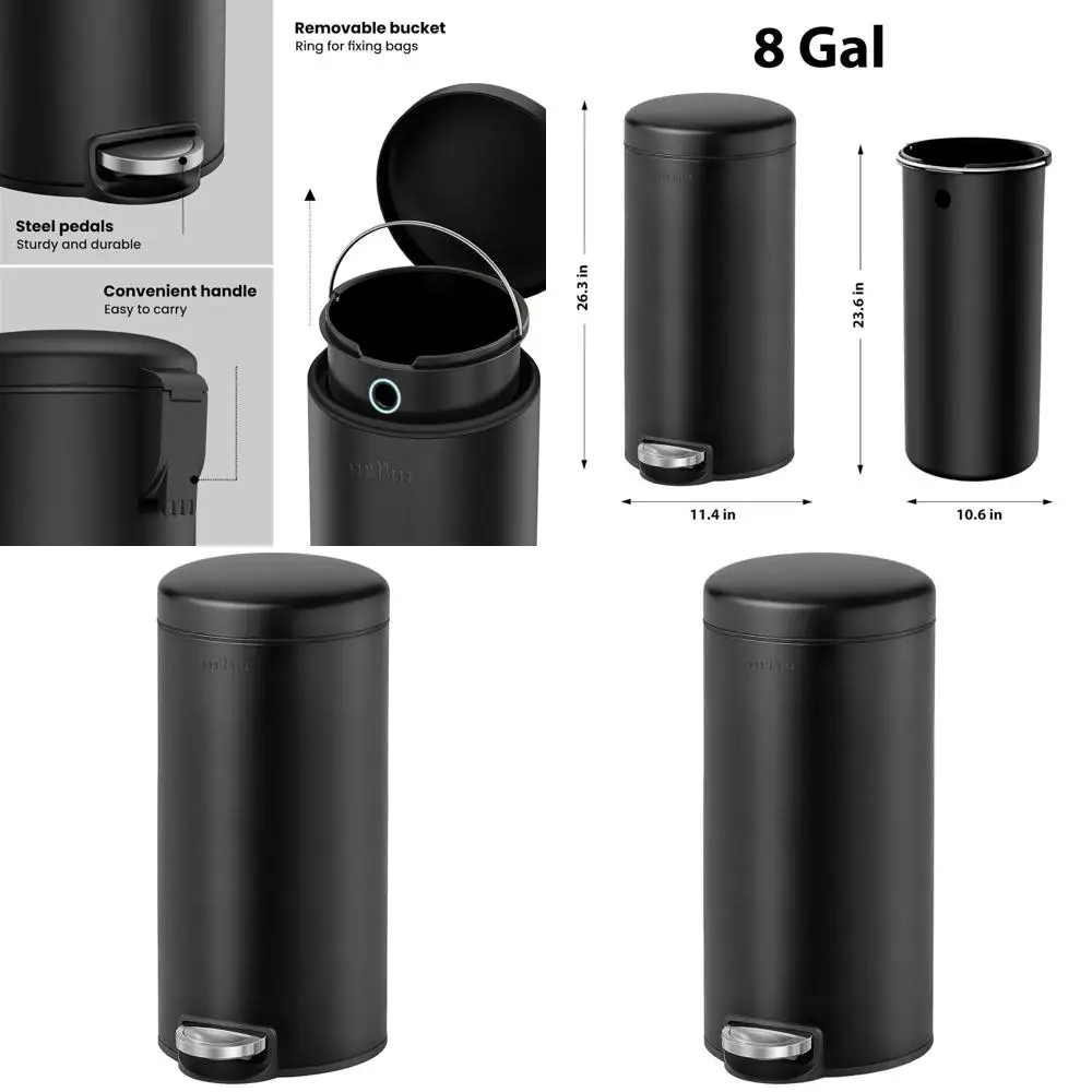 

8-галлонный (30 л) мусорный бак из нержавеющей стали с крышкой и педалью, устойчивый к отпечаткам пальцев, подходит для кухни, офиса, дома и гостиной.