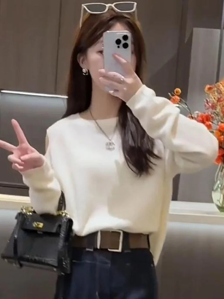 

Весна-Осень 2024: Новинка! Универсальный вязаный свитер с открытыми плечами и круглым вырезом, стройнящий, омолаживающий женский топ