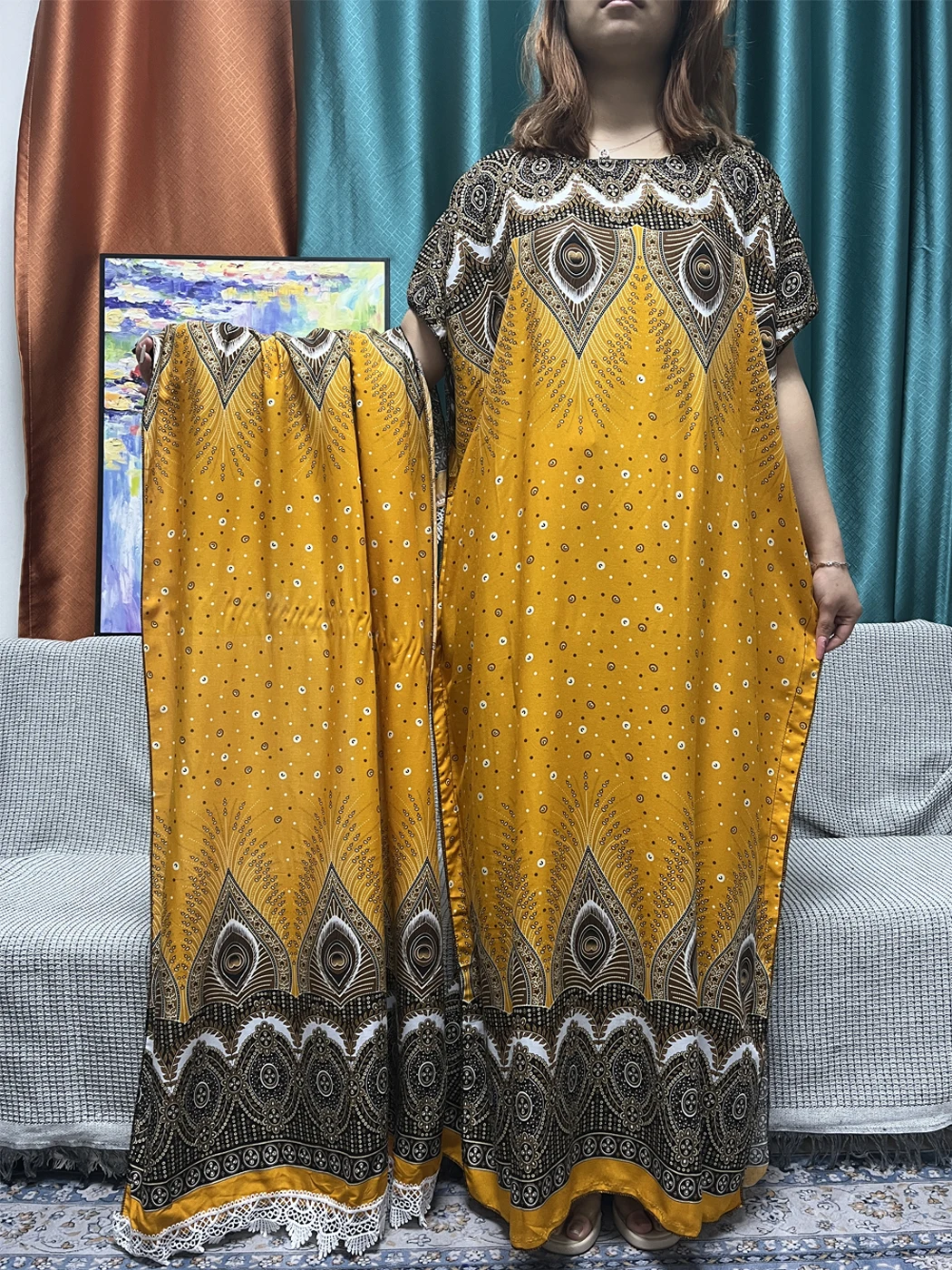 Abayas Voor Vrouwen Traditionele Ramadan Katoen Bedrukt Losse Femme Robe Islam Nigeria Jurken Gebedskleding Met 160X80Cm Sjaal