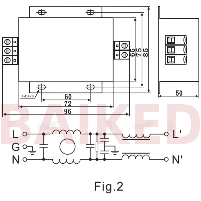 EMI FILTER SGAF7-20A2 Single phase European terminal block high performance filter 250VAC 20A 50/60HZ 25/085/21